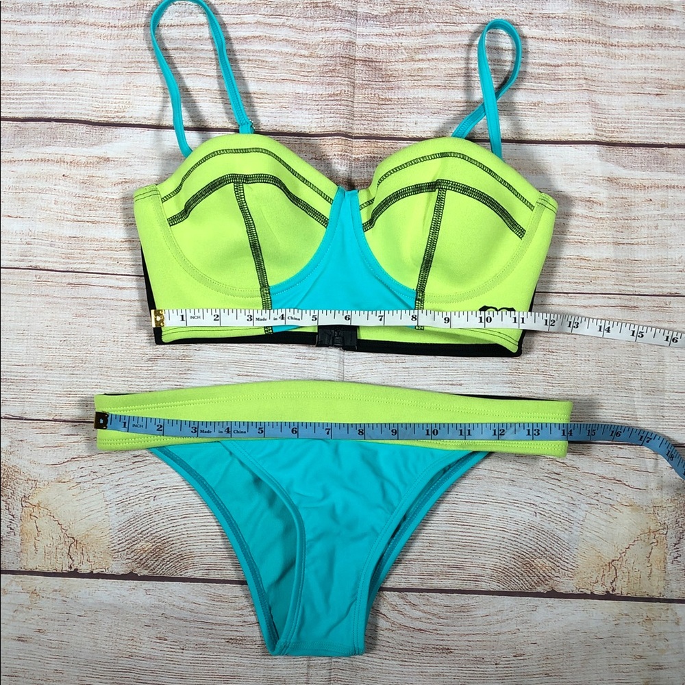 NWOT Roxy Neon Lime and Aqua Neoprene Surf Two-Piece Bikini Set - Picture 2 of 13
